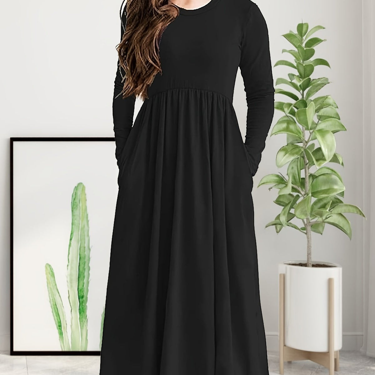 Long Sleeve Pockets Maxi Dress Girls Spring Fall Casual Dress