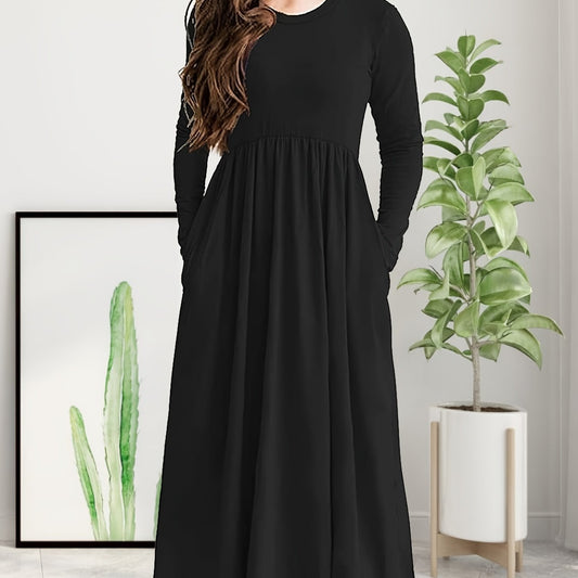 Long Sleeve Pockets Maxi Dress Girls Spring Fall Casual Dress