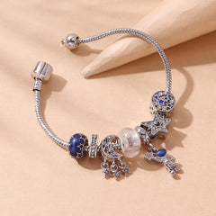 Romantic Starry Sky Bracelet with Faux Diamonds Rhinestone and Moon Astronauts
