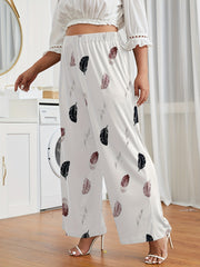 Women's Plus Feather Print High Rise Wide Leg Pants