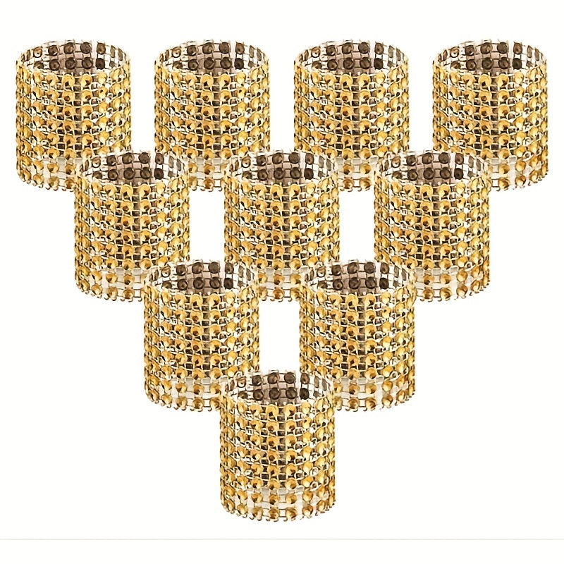 10PCS Alloy Flower Crystal Napkin Rings for Wedding & Party Decor