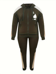  Colorblock Graphic Print Hoodie & Pants Set