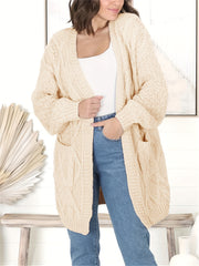  Cable Knit Long Sleeve Open Front Sweater Cardigan