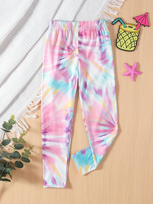 Girls' Tie Dye Print Casual Pants Leggings For Outwear Ankle Length Kids Outfit