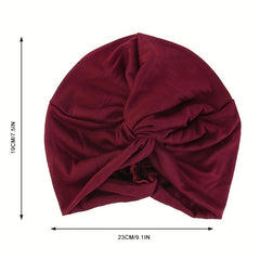 Wine Red Cross Knotted Bandana Women Turban Cap Ramadan Headwrap