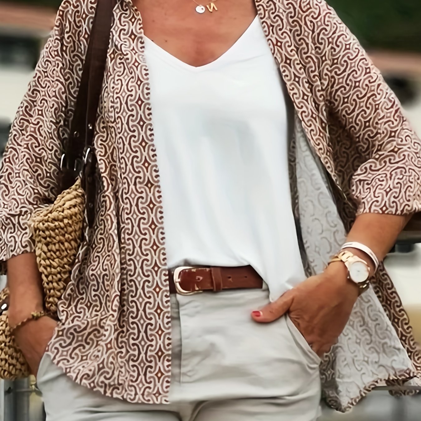 Casual Cardigan Women's Plus Allover Print Half Sleeve Open Front