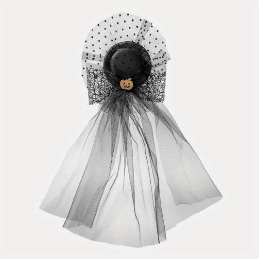 Halloween Pumpkin Decor Head Veil Mesh Lace Hair Accessory