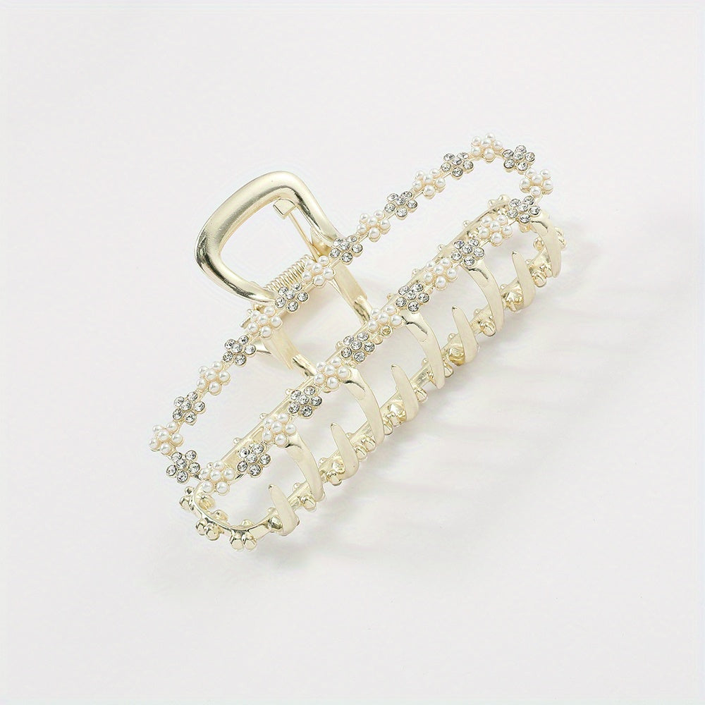 Faux Pearl Rhinestone Hair Claw Ponytail Holder