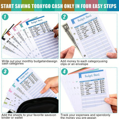 60pcs Budget Sheets 6 Rings Binder Expense Tracker Cash Envelope Planner