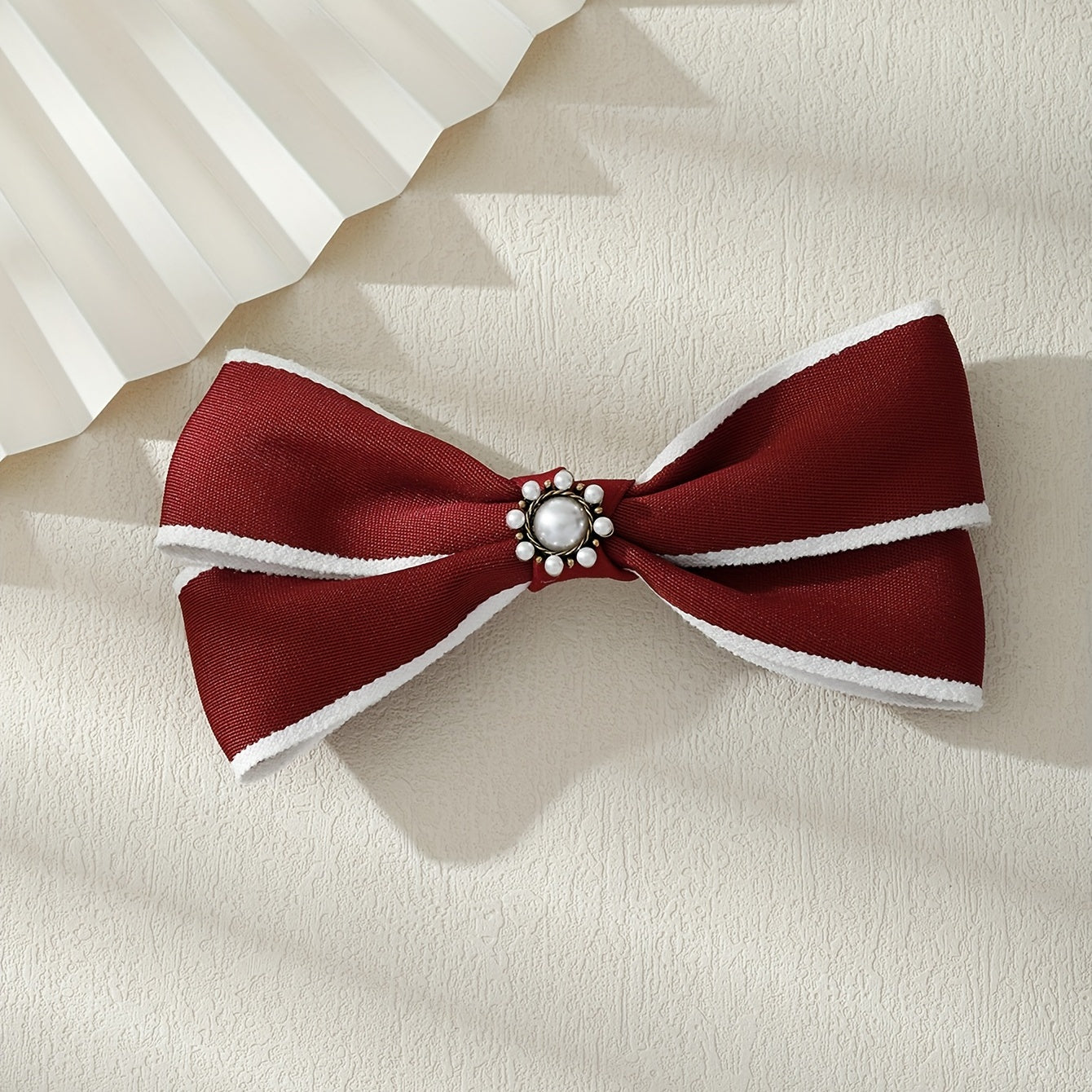 Red Faux Pearl Hair Clip Bow Hairpin for Daily Use