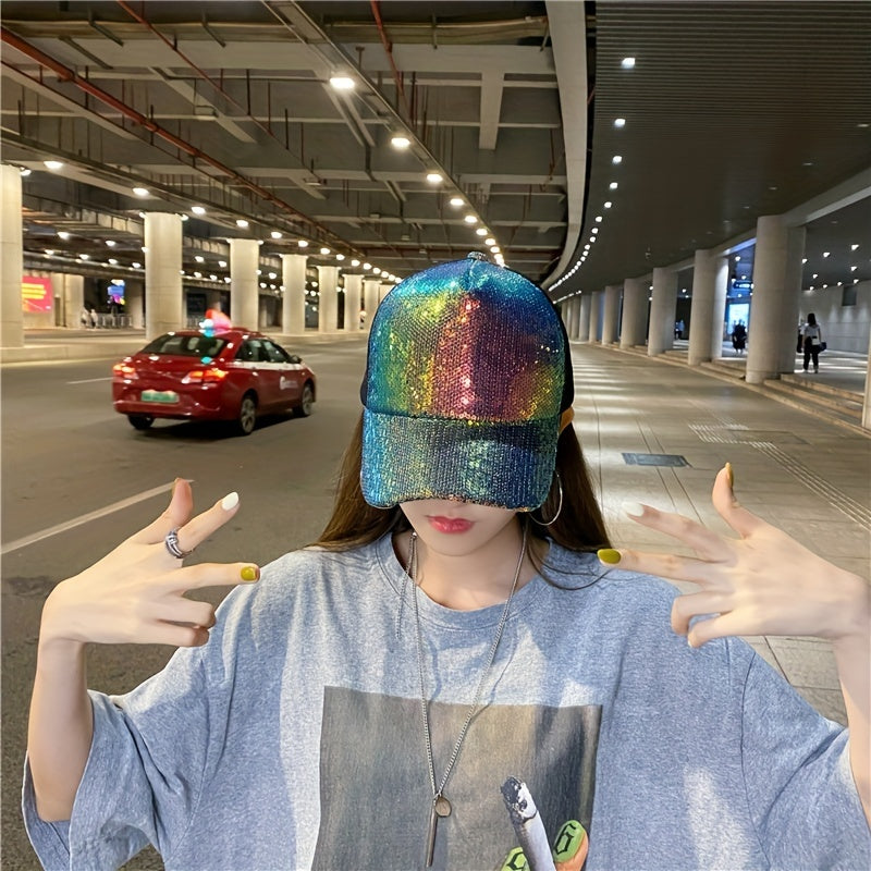 Colorful Sequin Baseball Cap Mesh Trucker Hat Hip Hop Sunscreen Sports Hat