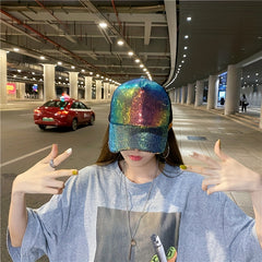 Colorful Sequin Baseball Cap Mesh Trucker Hat Hip Hop Sunscreen Sports Hat