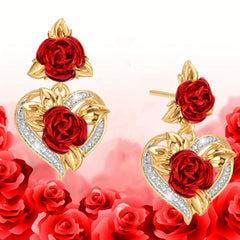 Heart Rose Flower Dangle Earrings