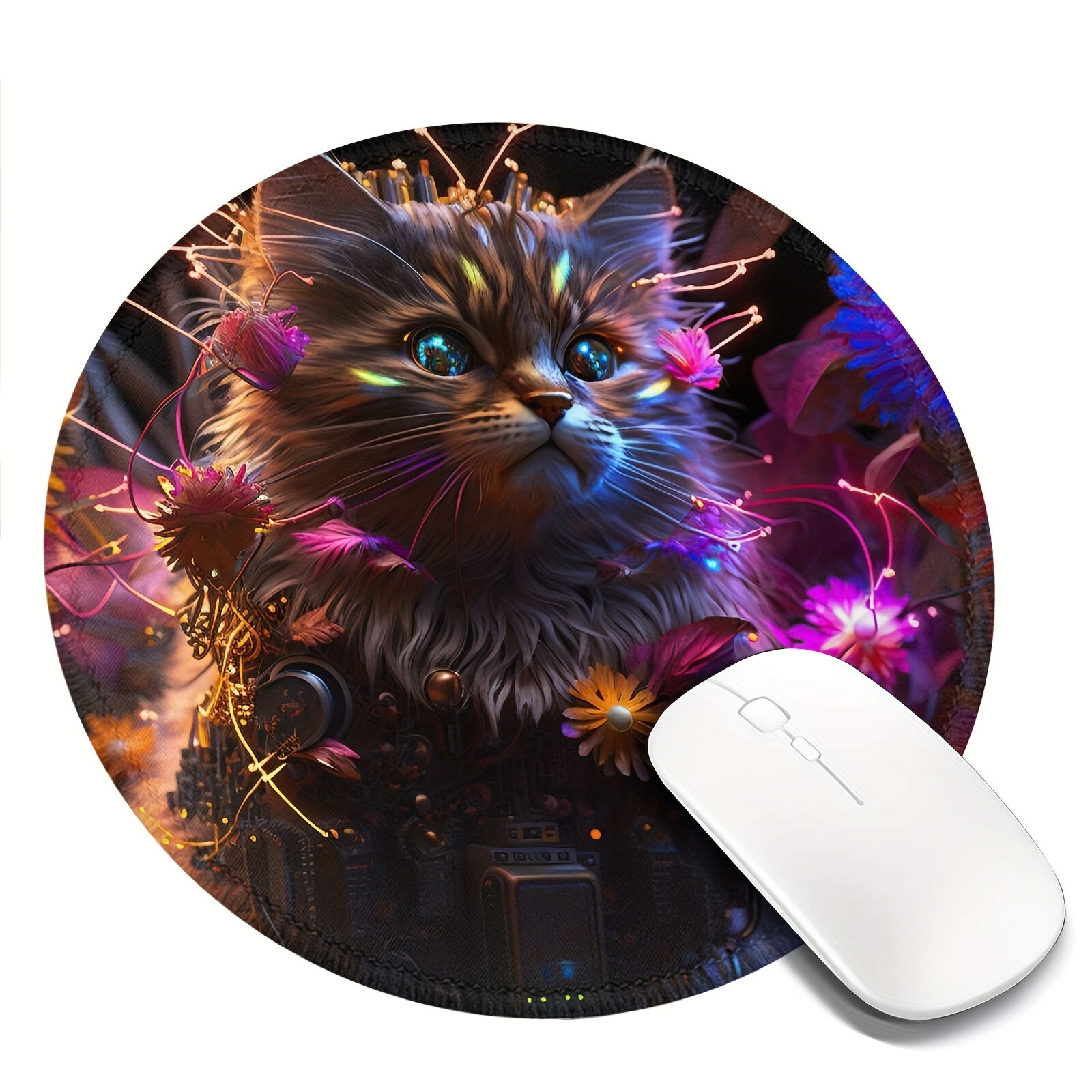 Colorful Cat Pattern Round Gaming Mouse Pad 20x20cm
