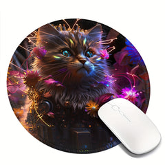 Colorful Cat Pattern Round Gaming Mouse Pad 20x20cm