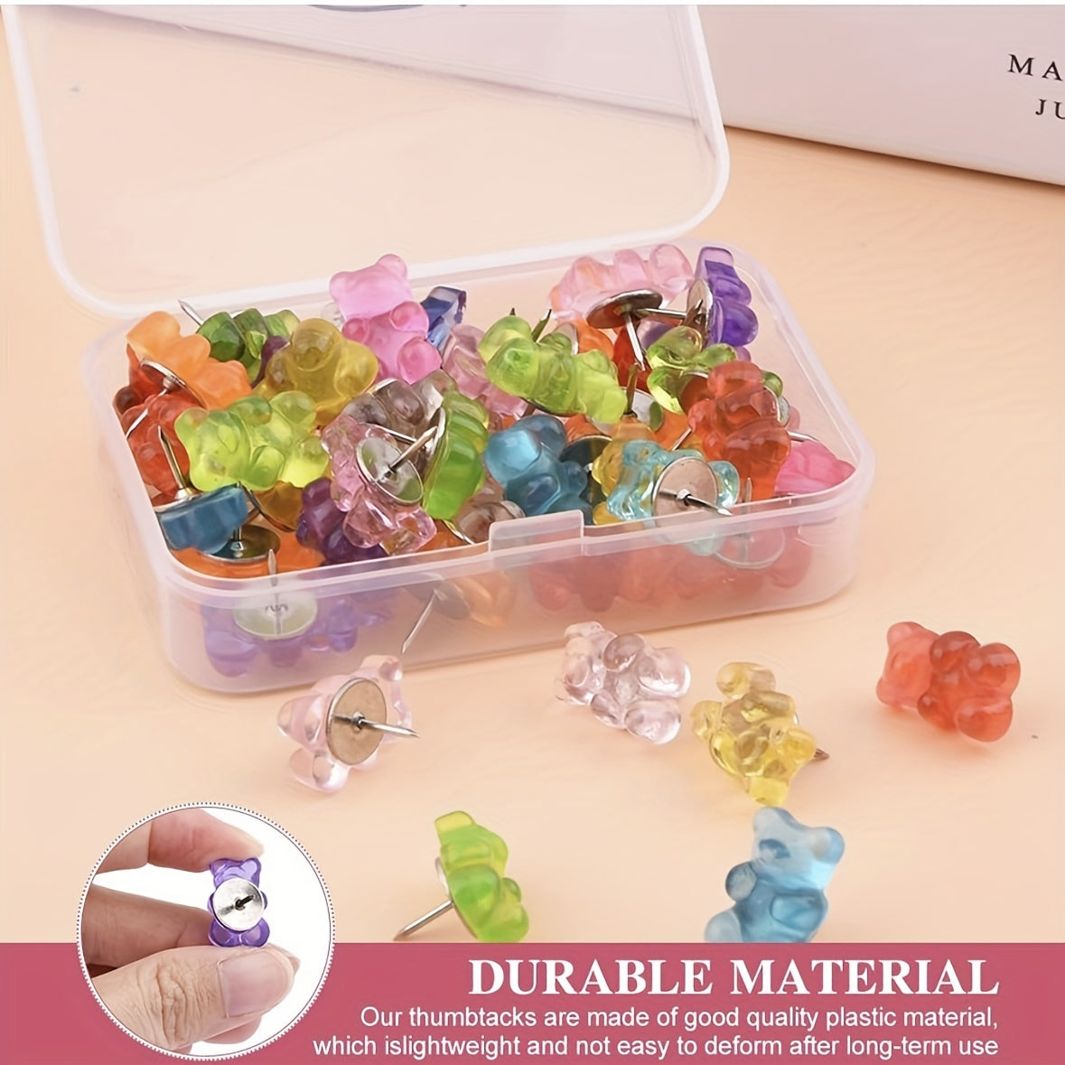 50pcs Bear Pushpins Translucent Decorative Pins for Cork Boards