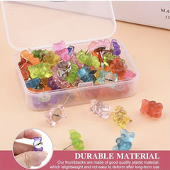 50pcs Bear Pushpins Translucent Decorative Pins for Cork Boards