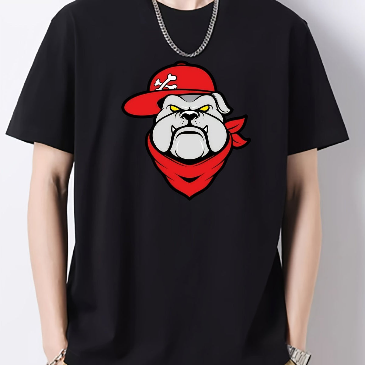 Men's Cartoon Animal Head Pattern Short Sleeve T-shirt