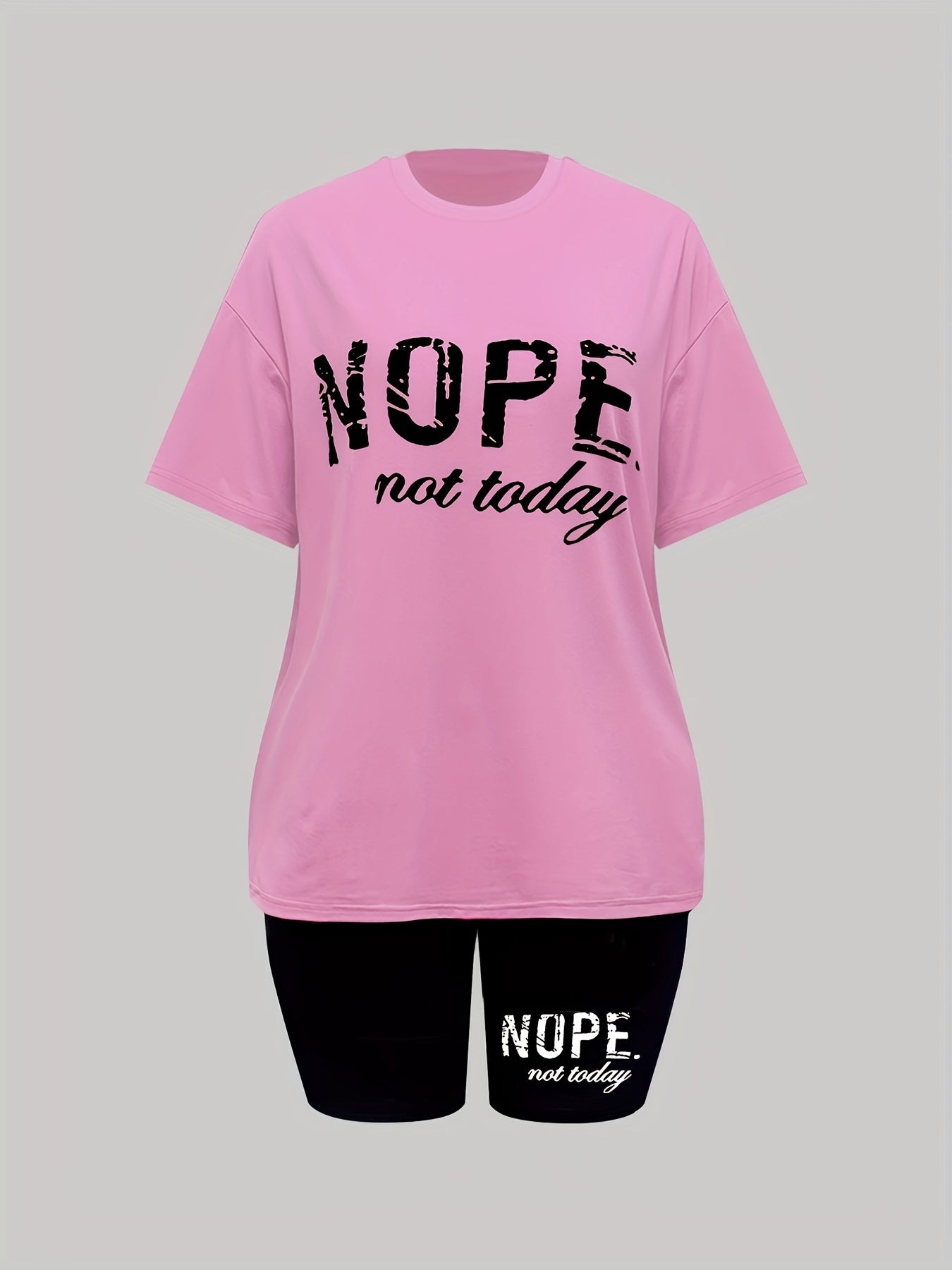 Nope Not Today Tee & Shorts Set Casual 2pcs Outfits Women's Clothing