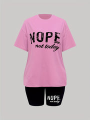 Nope Not Today Tee & Shorts Set Casual 2pcs Outfits Women's Clothing