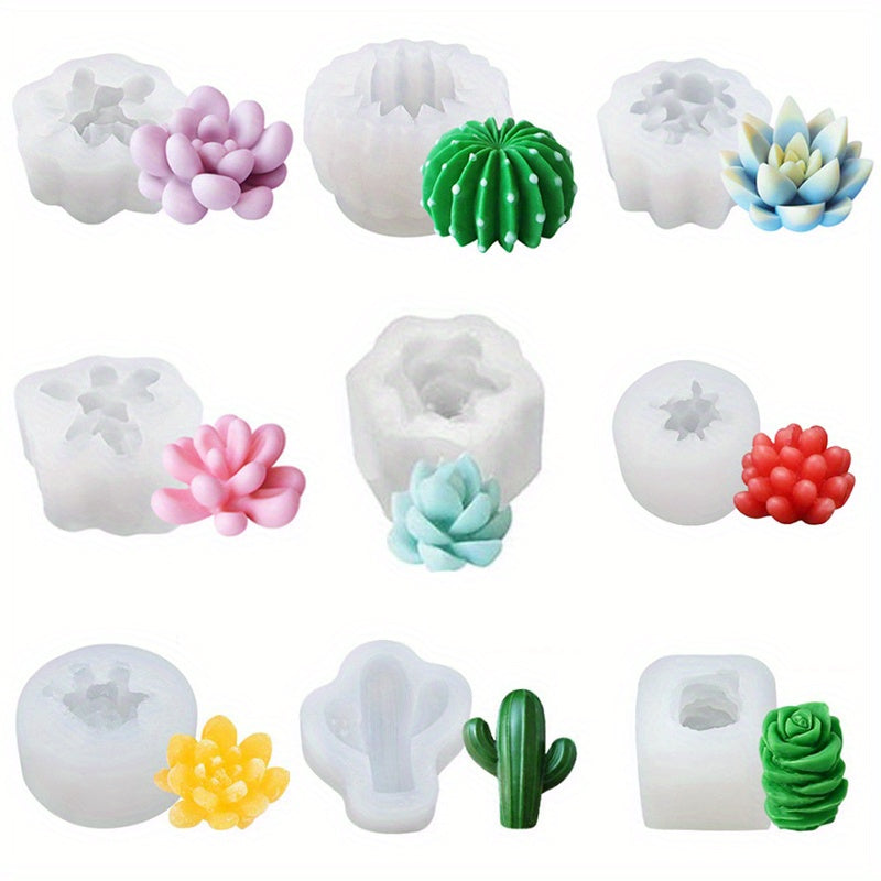 9pcs 3D Silicone Succulent Plant Chocolate Molds Baking Tool