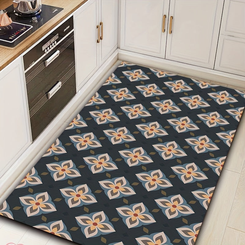 Retro Kitchen Mat Floral Pattern Rug Polyester Material Carpet Machine Washable