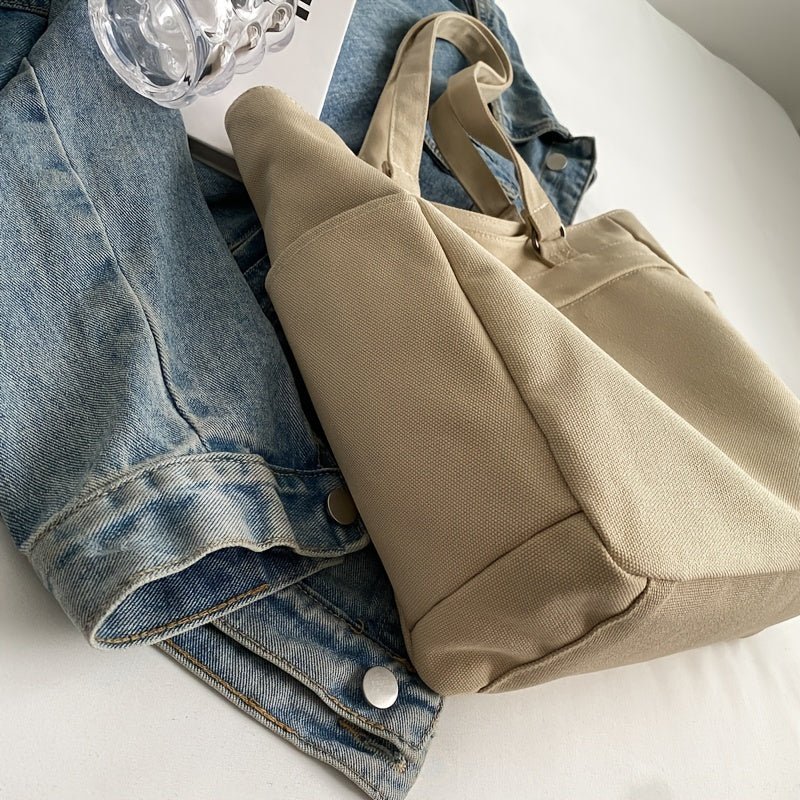 Large Capacity Canvas Tote Bag with Pockets and Zipper