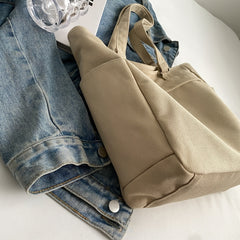 Large Capacity Canvas Tote Bag with Pockets and Zipper