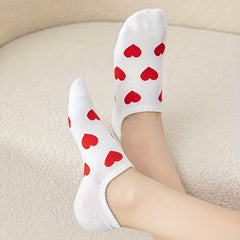 5 Pair Heart Print Socks Women's Ankle Stockings