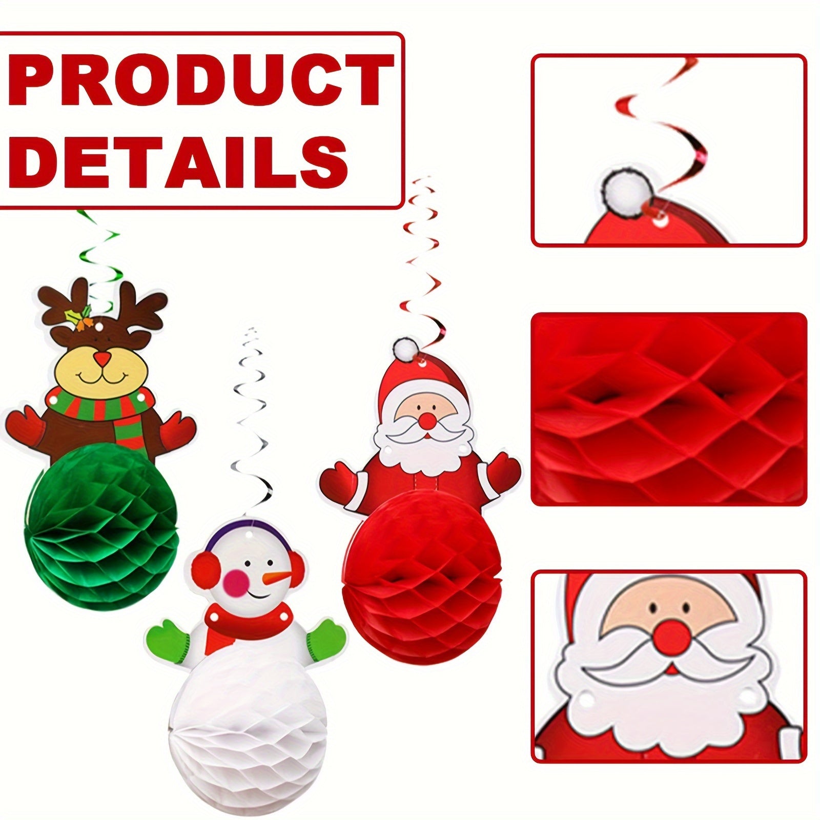 6 Pack Honeycomb Christmas Ornaments Hanging Decorations