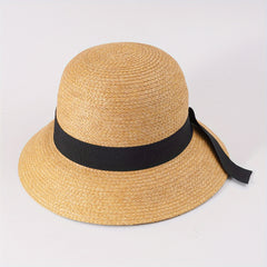 Straw Sun Hat with Ribbon Bowknot Decor for Women