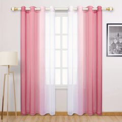 2pcs Gradient Curtain Yarn Pink Purple Sheer Curtains Polyester Curtain