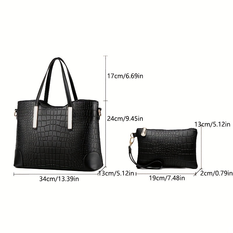 Crocodile Embossed PU Leather Handbag with Wrist Purse