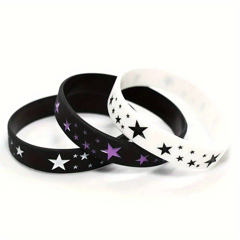 3 Pcs Star Graphic Silicone Bracelet Unisex Sports Wristband