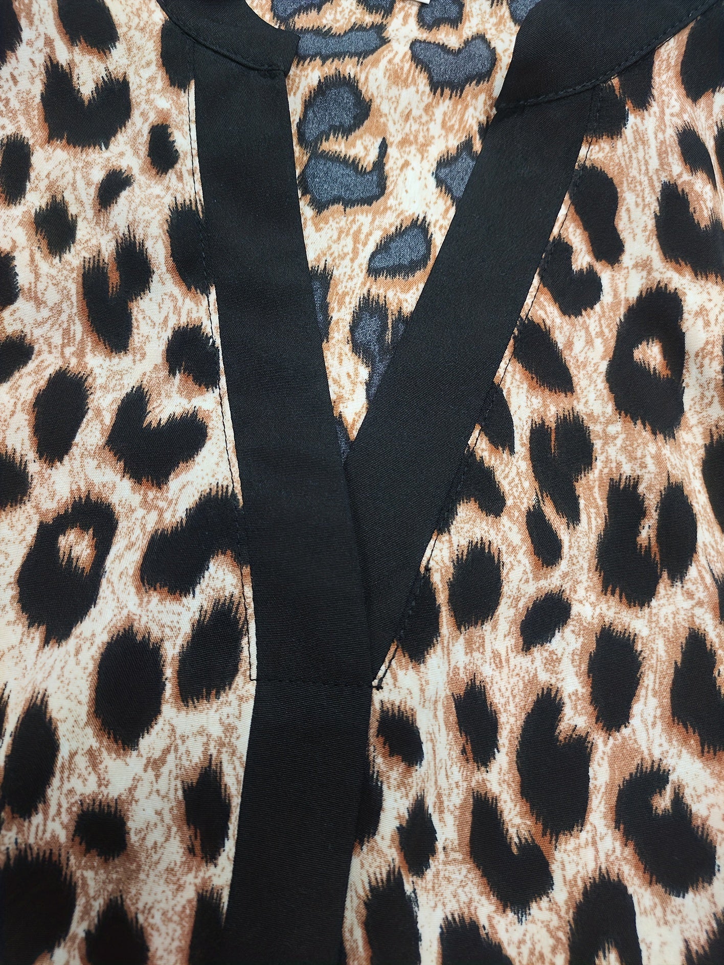  Colorblock Leopard Print V Neck Dress