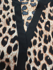  Colorblock Leopard Print V Neck Dress