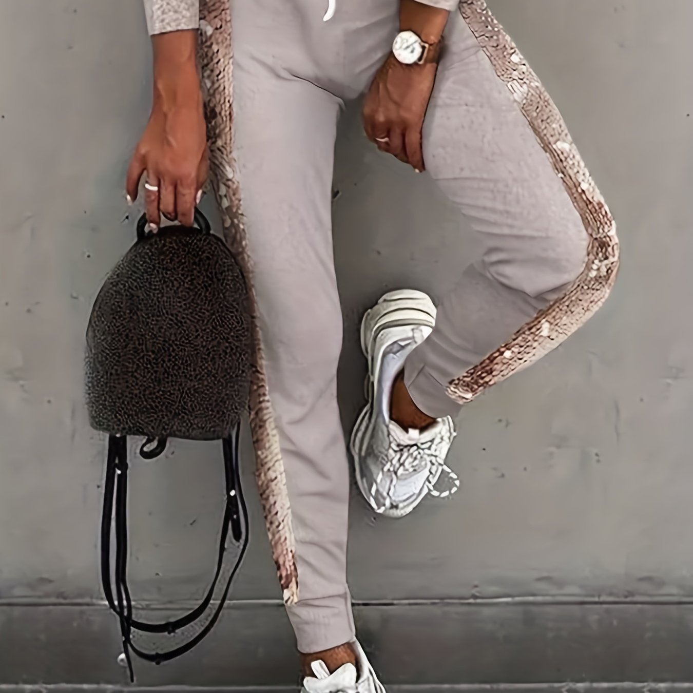 Women's Plus Sequin Decor Drawstring Elastic Waist Party Pants