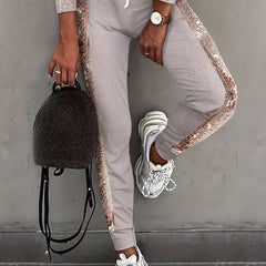 Women's Plus Sequin Decor Drawstring Elastic Waist Party Pants