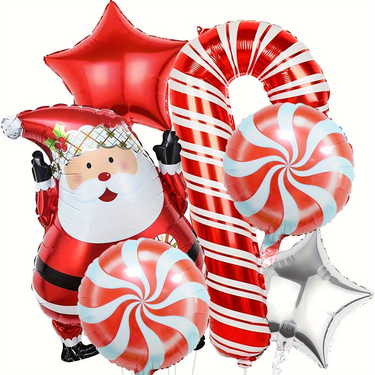 Christmas Foil Balloons 6pcs Set Santa Claus Candy Jar Red Party Decor