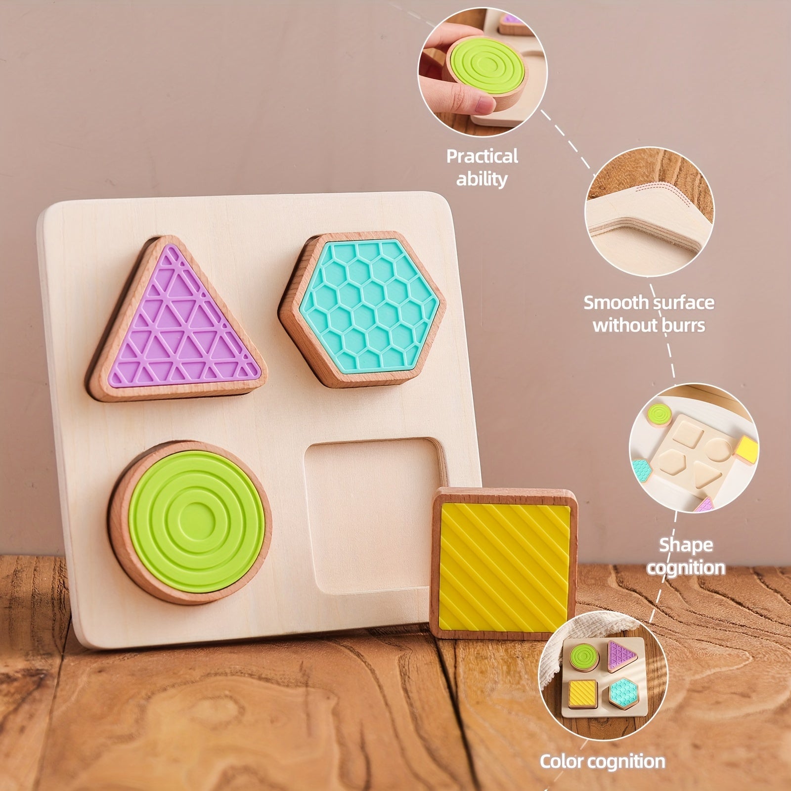 Wooden Sensory Shape Matching Puzzle Educational Toy for Cognitive Skills