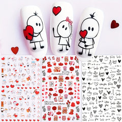 6 Sheets Heart Nail Art Stickers Self Adhesive Cartoon Decals