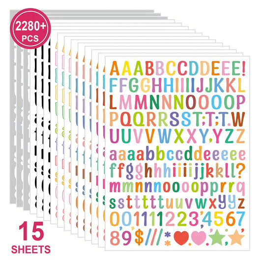 15 Sheets 2280 Count Reusable Multicolor Letters & Numbers Stickers