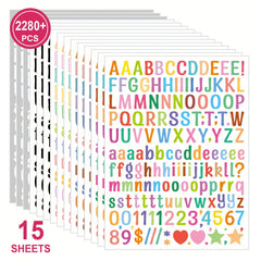 15 Sheets 2280 Count Reusable Multicolor Letters & Numbers Stickers