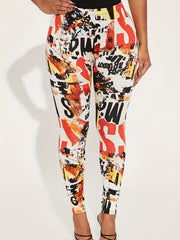  Casual Leggings Women's Plus Random Print High Rise Skinny Leggings