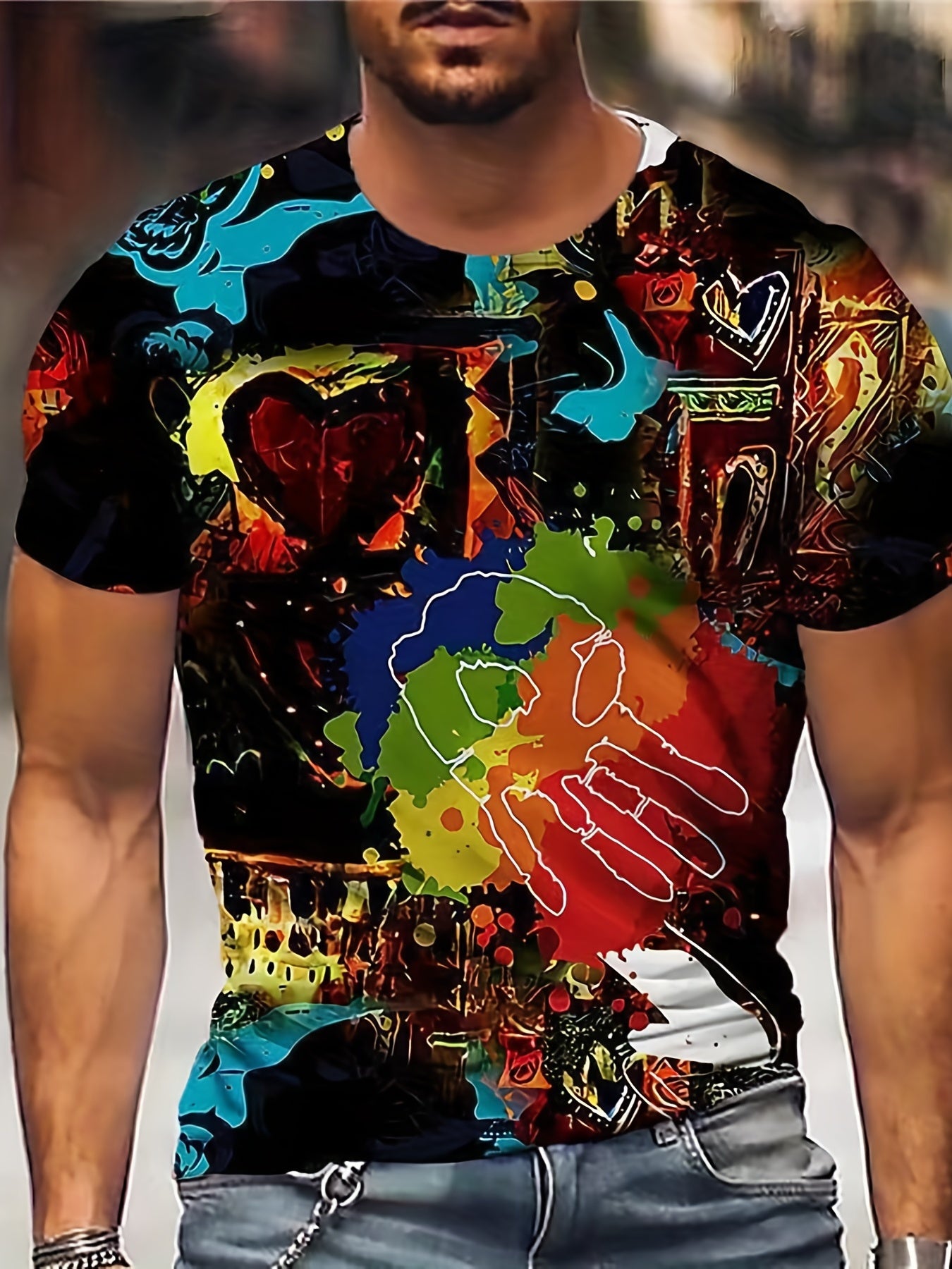 Men's Summer Splatter Graphic T Shirt, Active & Stretchy