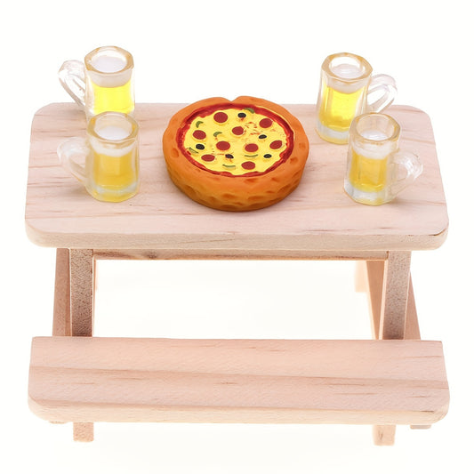 1:12 Scale Wooden Table & Chair Set Dollhouse Furniture Micro Doll Food Play Sce