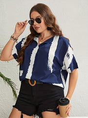  Stripe Print V Neck T-shirt