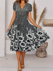  Floral Print Short Sleeve Loose Dress