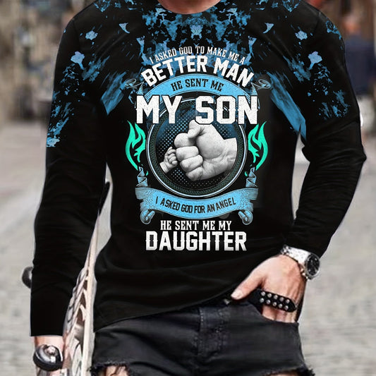 ''MY SON'' Fists Print Men's Long Sleeve Novelty T shirt Stylish Tees For Autumn