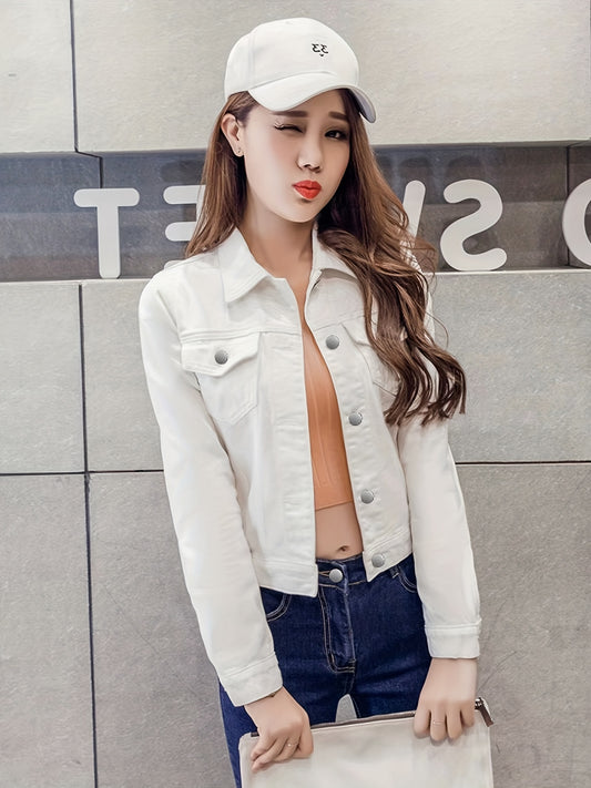 Flap Pockets Denim Jackets Long Sleeves Single Breasted Button Lapel